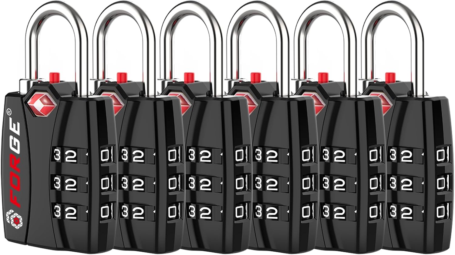 Forge Open Alert TSA Approved Luggage Locks - 3 Digit Combination, Easy Read Dials, Zinc Alloy Body - Ideal Travel Lock for Luggage, Suitcases, Bags & Toolboxes (Black 6 Locks)