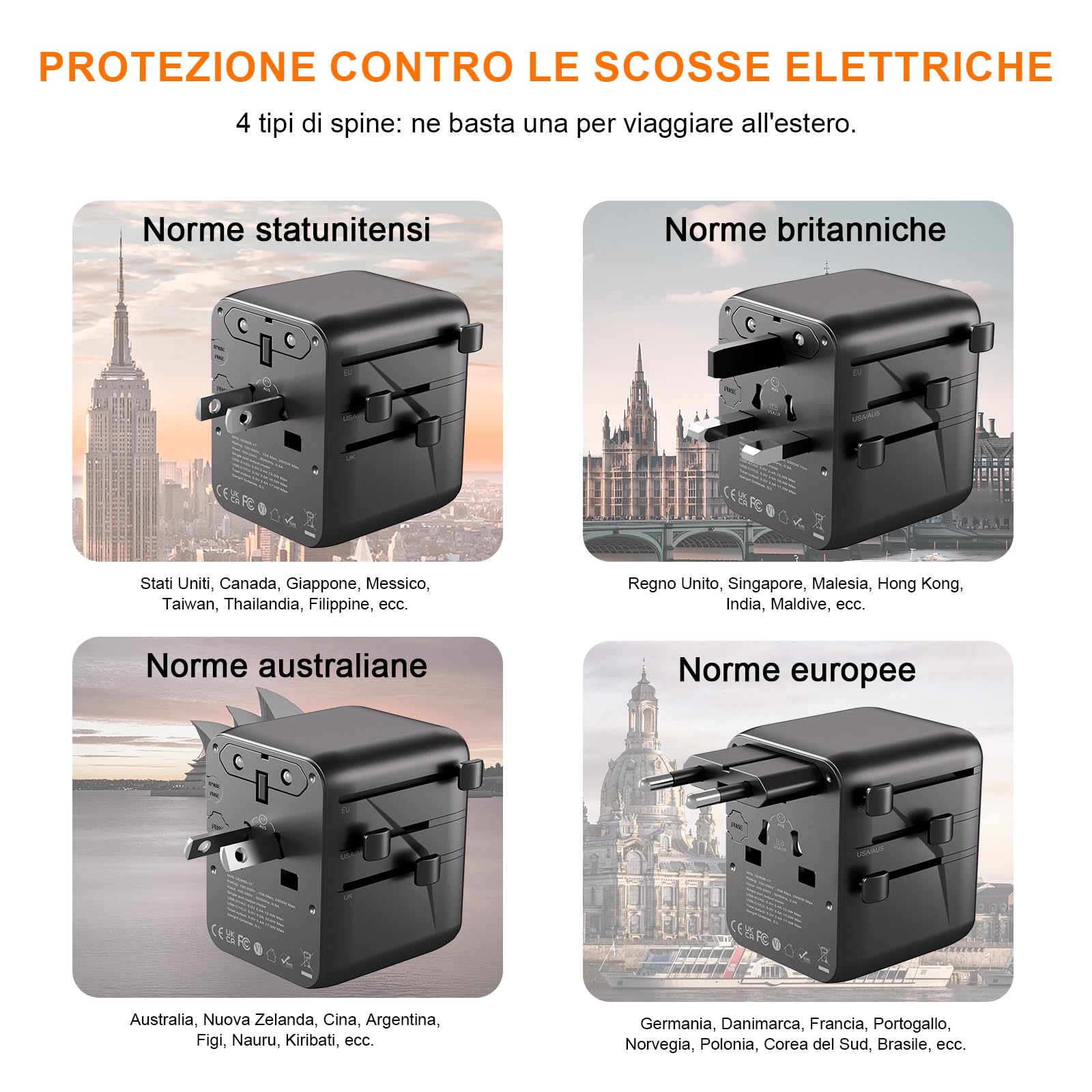 GRIFEMA Adattatore universale da viaggio 6 in 1 — immagine 6 di 11