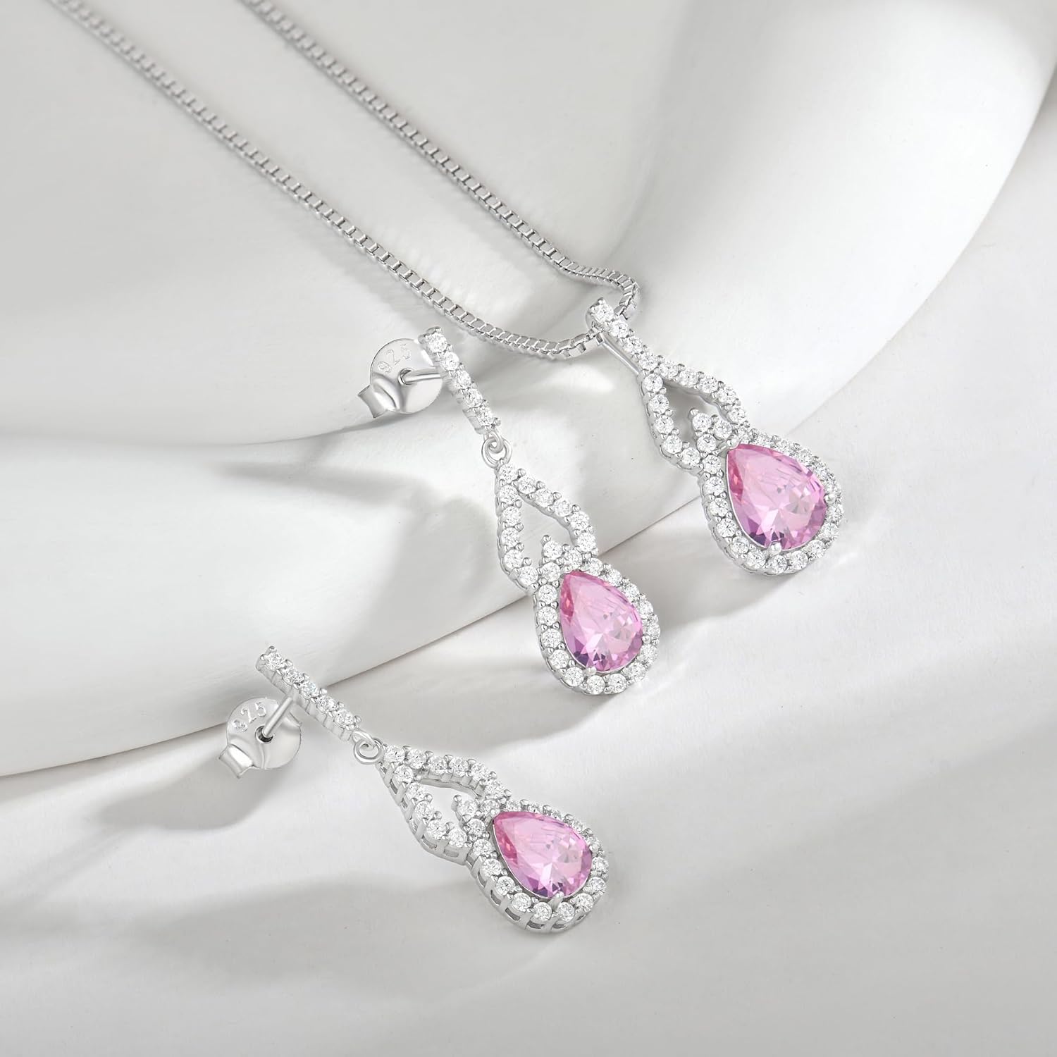 925 Sterling Silver Birthstone Necklaces for Women Infinity Pendant Necklace Pear Cut Gemstone Jewelry - Image 5