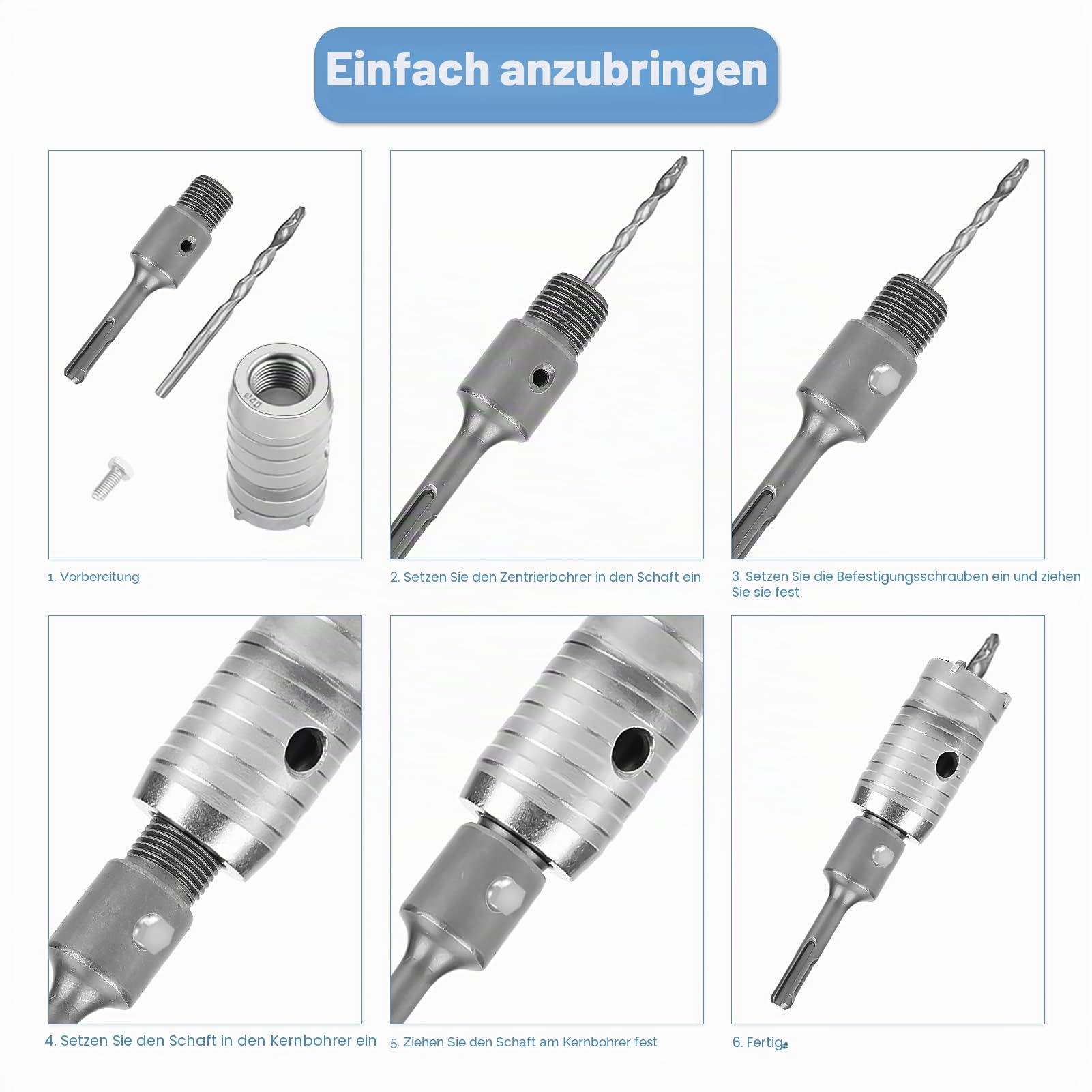 10PCS Hohl-Bohrkrone Set, TCT Kernbohrer Set SDS Plus Verlängerung Schaft Lochsägen Bohrer Ø 35mm 40mm 50mm 65mm 80mm 110mm Dosenbohrer, Bohrkrone Steckdose für Bohrhämmer