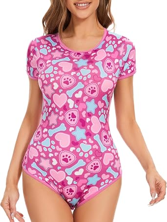 Adult Onesie Bodysuit for Women Cute Stretchy Romper Snap Crotch - Kawaii Pajamas Soft Fit Gift for Sleepwear
