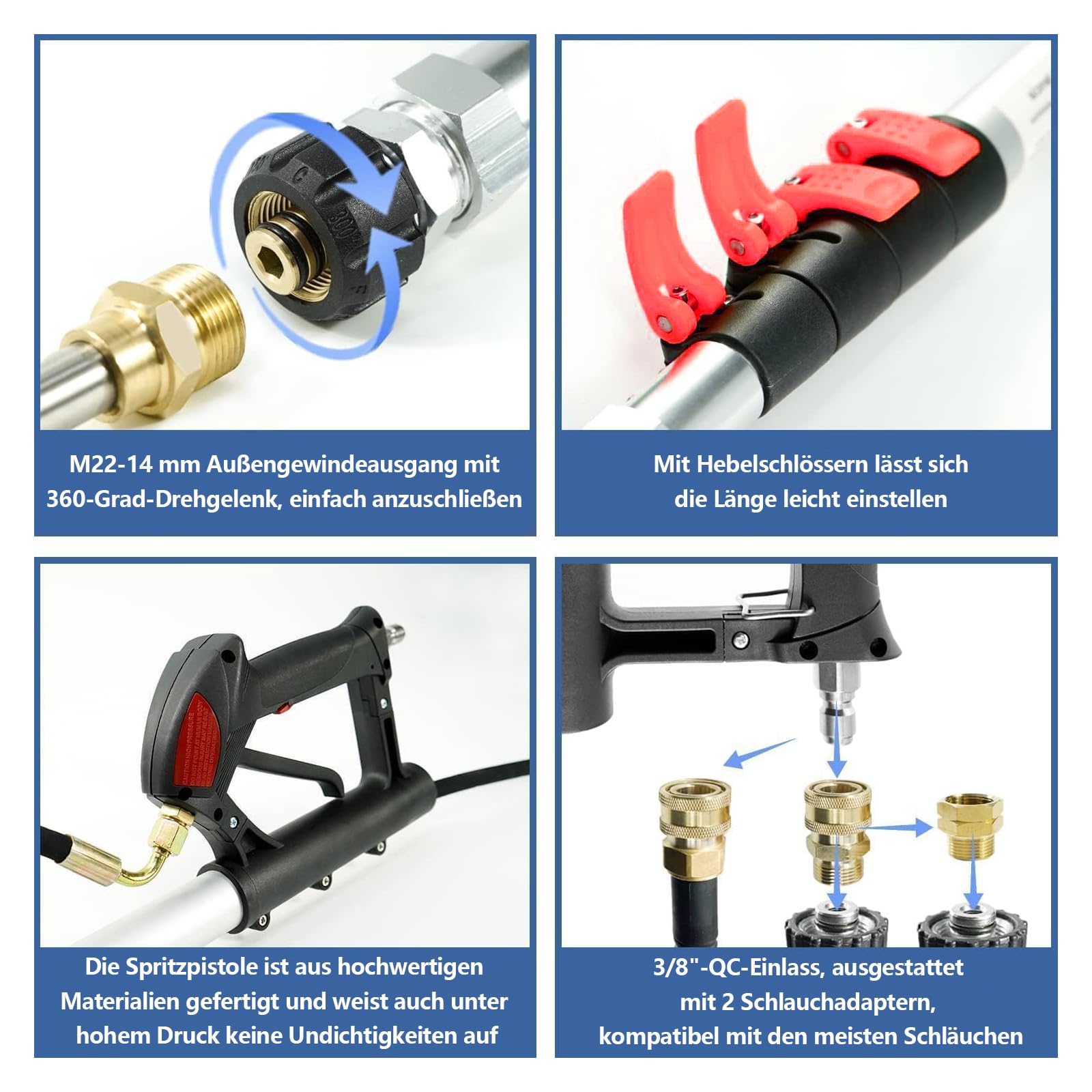 Tubo de extensión telescópico de 24 pies con cabezal de cepillo, 2 tubos de extensión de limpiador de alta presión, accesorio de limpieza de canalones, 7 boquillas de pulverización, cinturón de