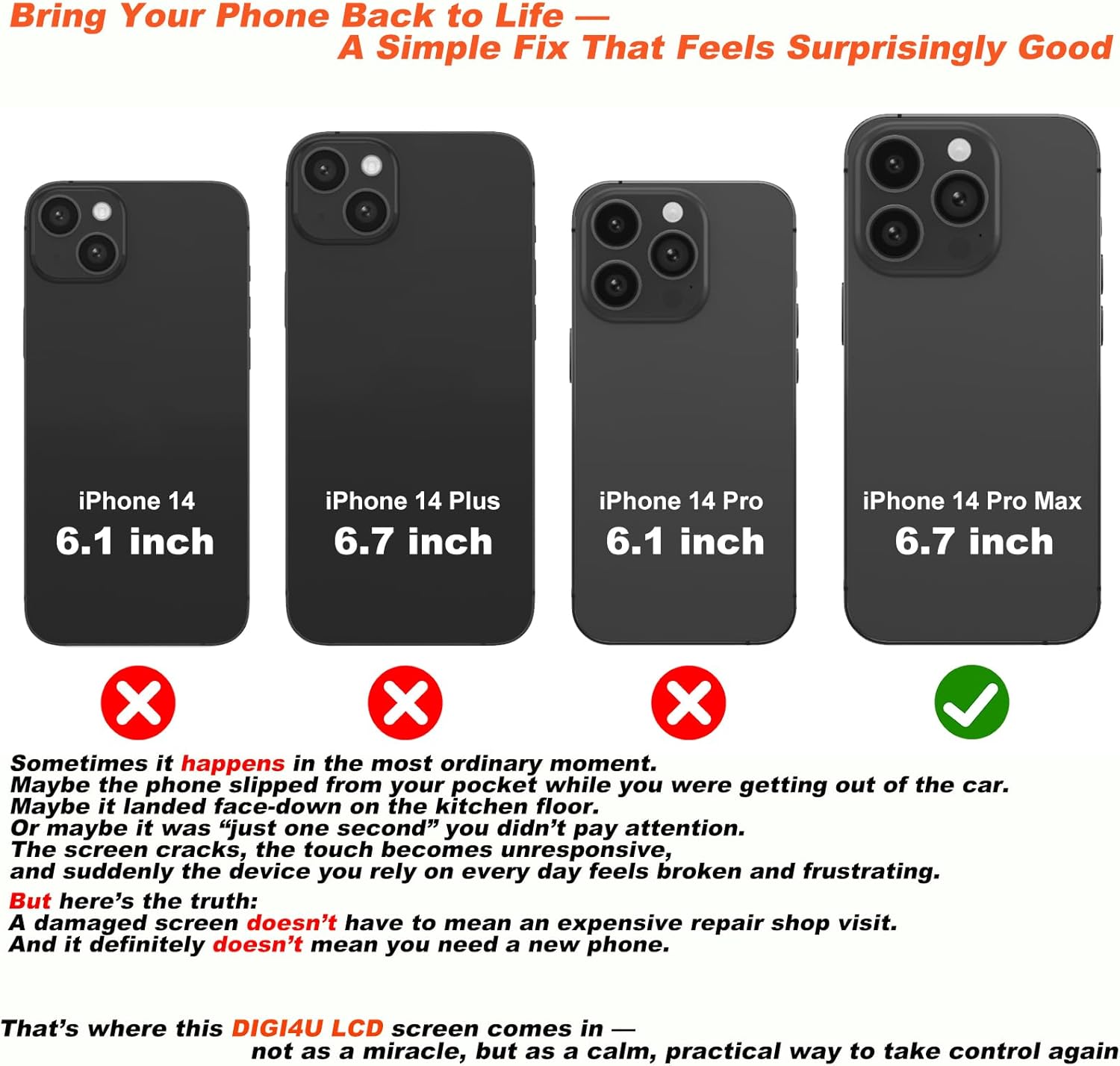 DIGI4U LCD for iPhone 14 Pro Max Screen Replacement, 6.7''[3D Touch][Small Notch] Screen for iPhone 14 Pro Max Display Digitizer Assembly, with Repair Tools for iPhone 14 Pro Max LCD
