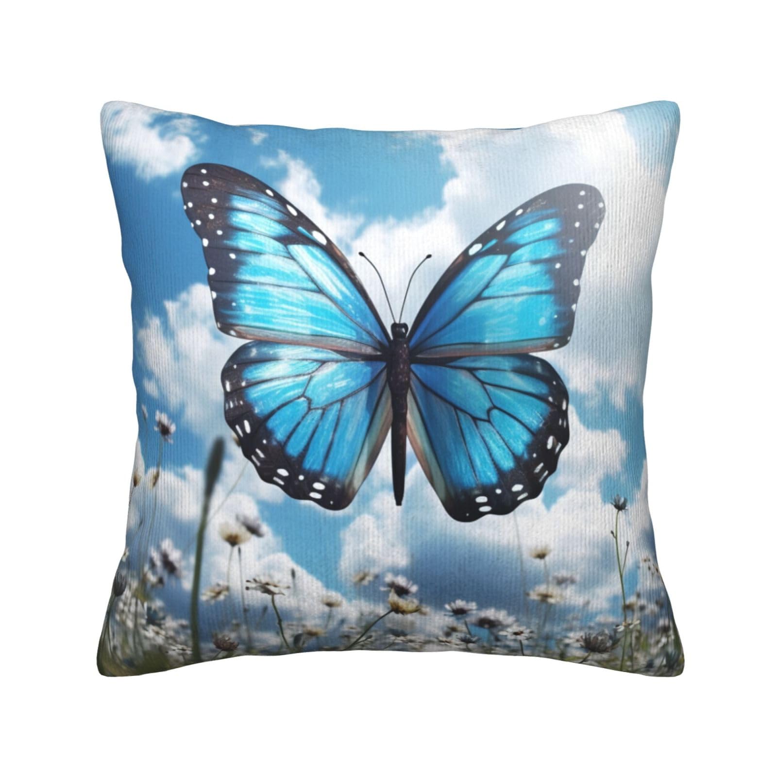 Housse de coussin en velours côtelé bleu 50,8 cm au design raffiné