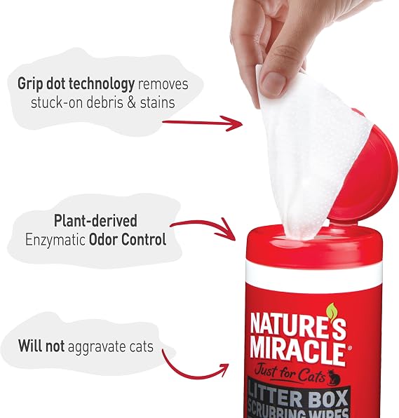 Nature's Miracle Just for Cats Litter Box Scrubbing Wipes, 30 Count (NM-5574)