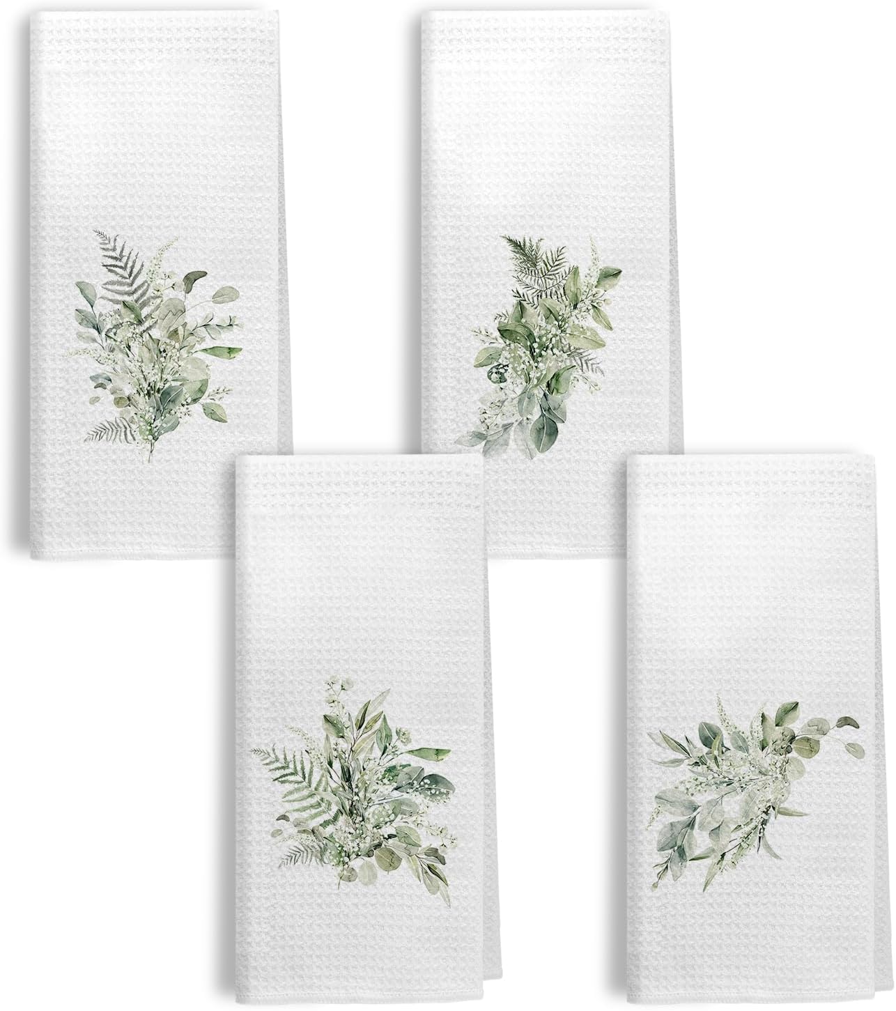 Sage Green Eucalyptus Botanical Kitchen Towels Set of 4, Farmhouse Spring Green Leaf Decorative Dish Tea Towels for Kitchen, Watercolor Greenery Hand Towels for Bathroom Decor, 16x24 Inch