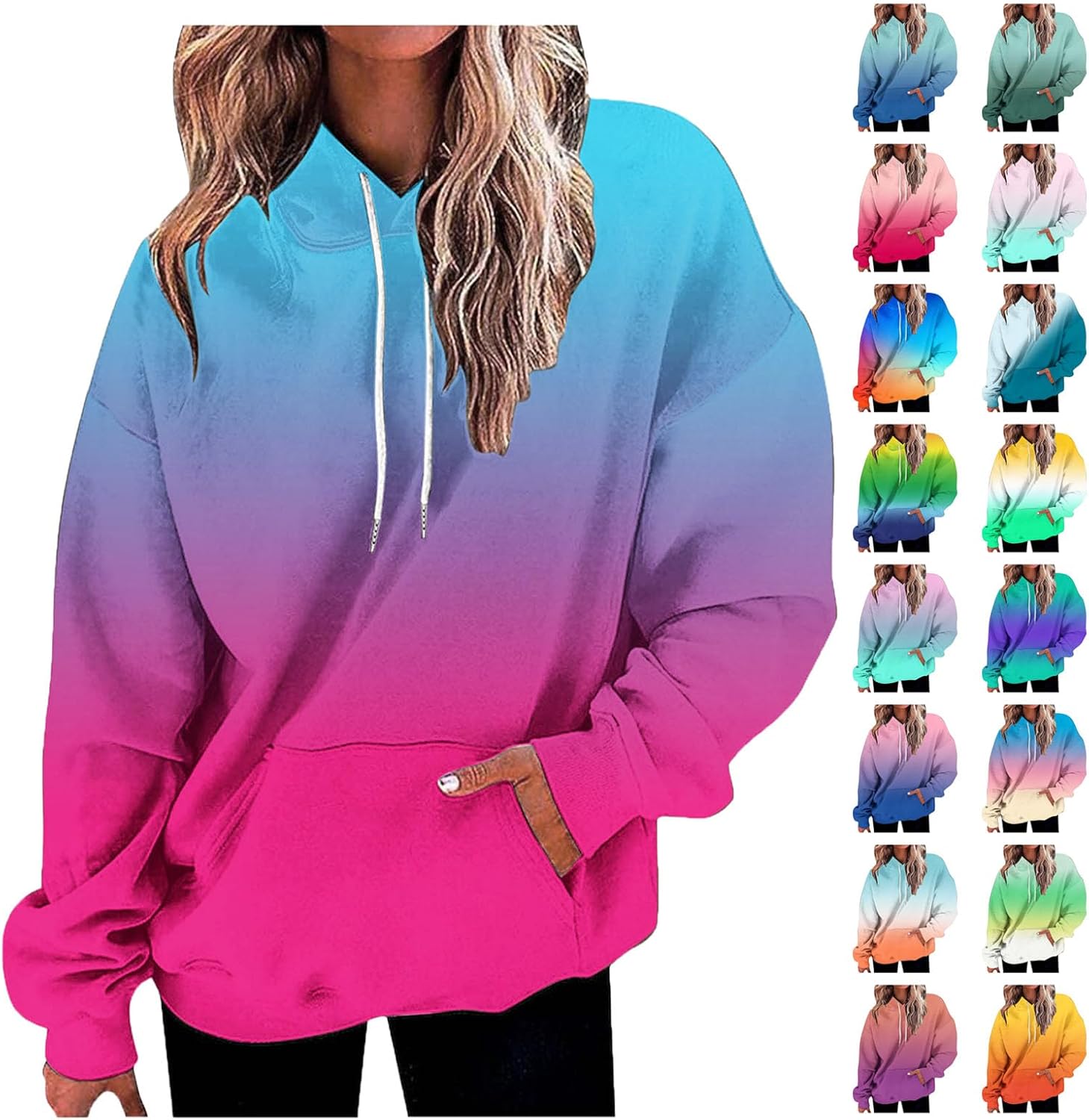 Hoodies for Women Tie Dye Oversized Hooded Sweatshirt Long Sleeve Casual Colorful Ombre Pullover Hoodie Fall Sweater
