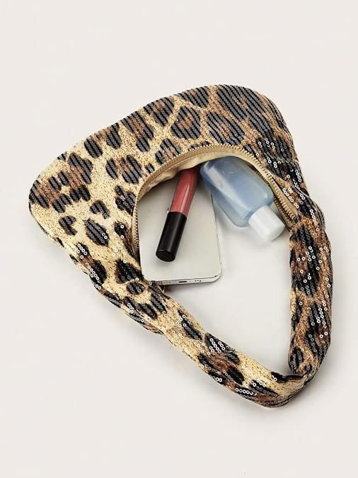 Y2k Purses Leopard Print Shoulder Bags Cheetah Purse 2000s Streetwear Mcbling Purses for Women Trendy
