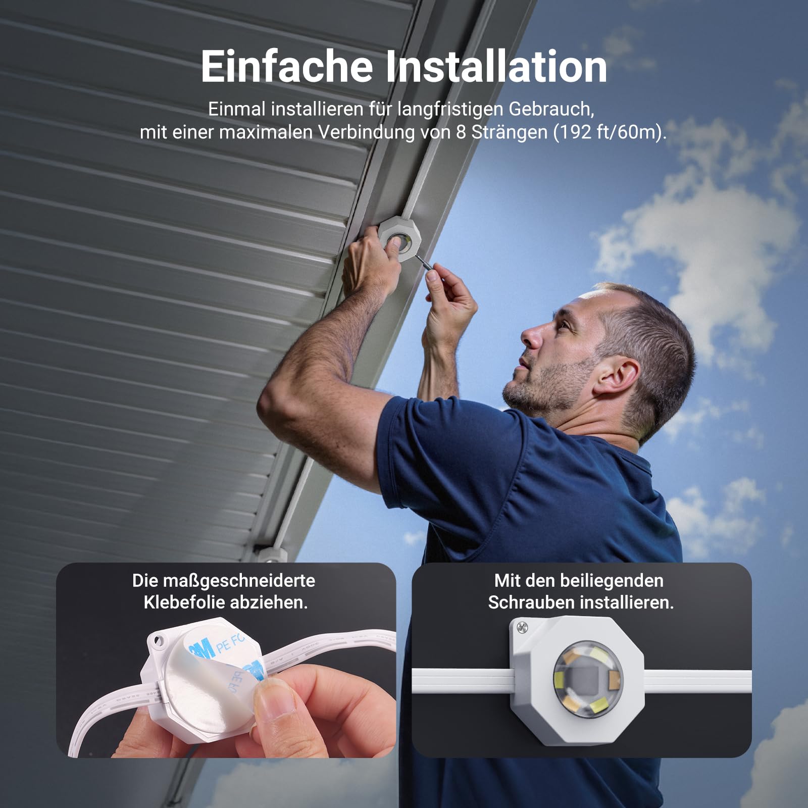 NEEWER 96ft Permanente Außenstrahler für Hausdekoration, Smart AI RGB IC CW Außen Dachüberstand Lichterkette, 60 LED Leuchten, App Steuerung 50+ Szenen IP65 wasserdicht, kompatibel mit Alexa, NR02
