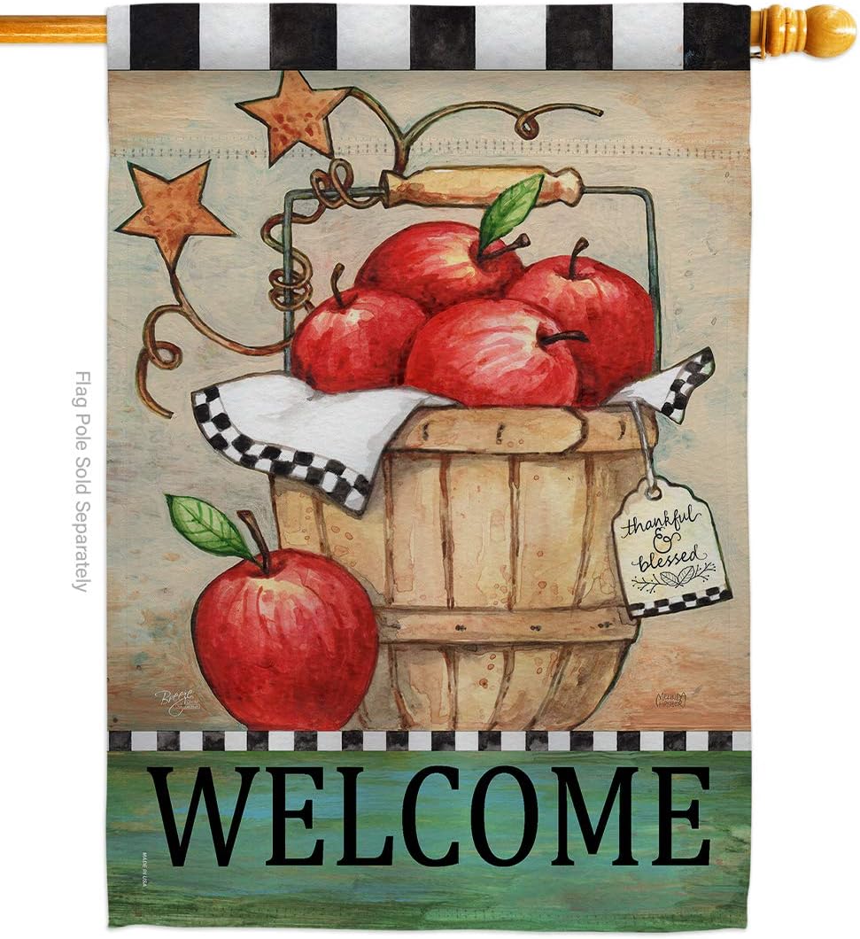 Apple Basket House Flag Food Fruit Pineapple Strawberry Watermelon Tropical Aloha Summer Small Decorative Gift Yard Banner Made In USA 28 X 40