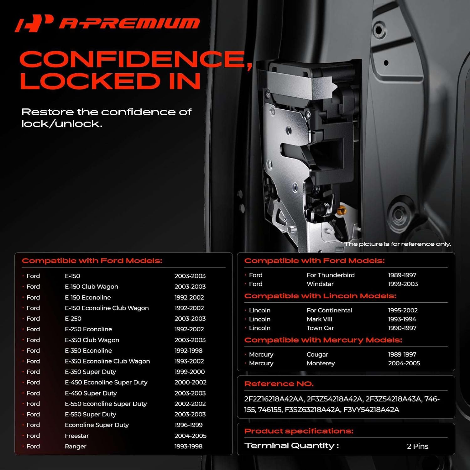 A-Premium Door Latch Lock Actuator Compatible with Ford, Lincoln & Mercury Vehicles - E-150, E-250, Ranger, Cougar, Monterey, Town Car, For Continental, Mark VIII, Windstar, Freestar, E-350 Super Duty