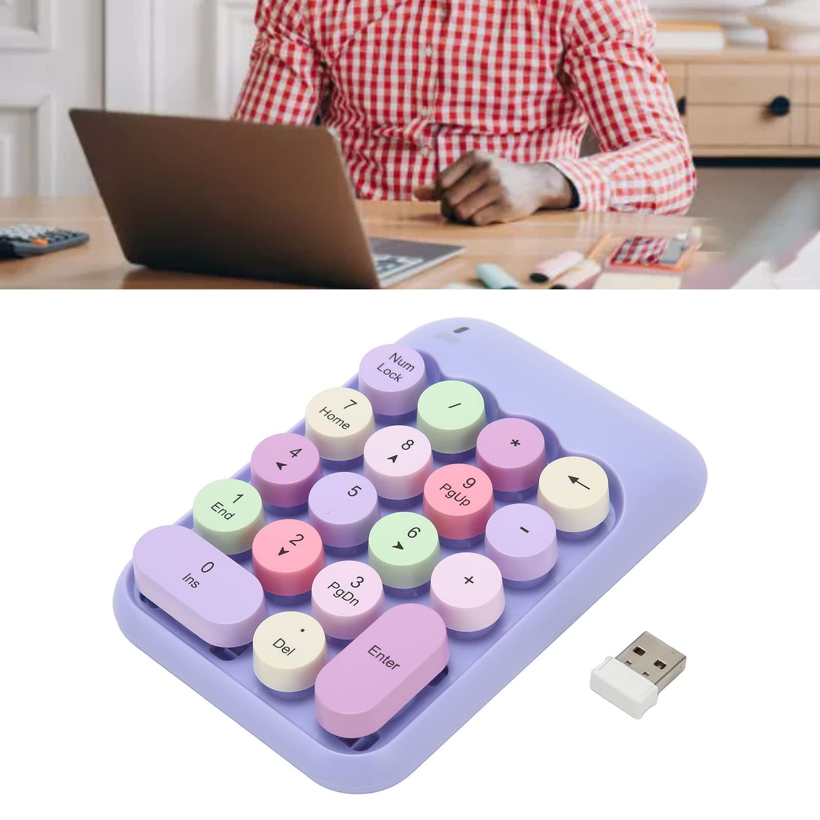 MOFII Wireless Number Pads - Purple Numeric Keypad 18 Keys USB 2.4G Round Keycap Colorful Extensions Keypads, Financial Accounting Portable Numpad 10 Key For Laptop/PC/Notebook/Surface Pro