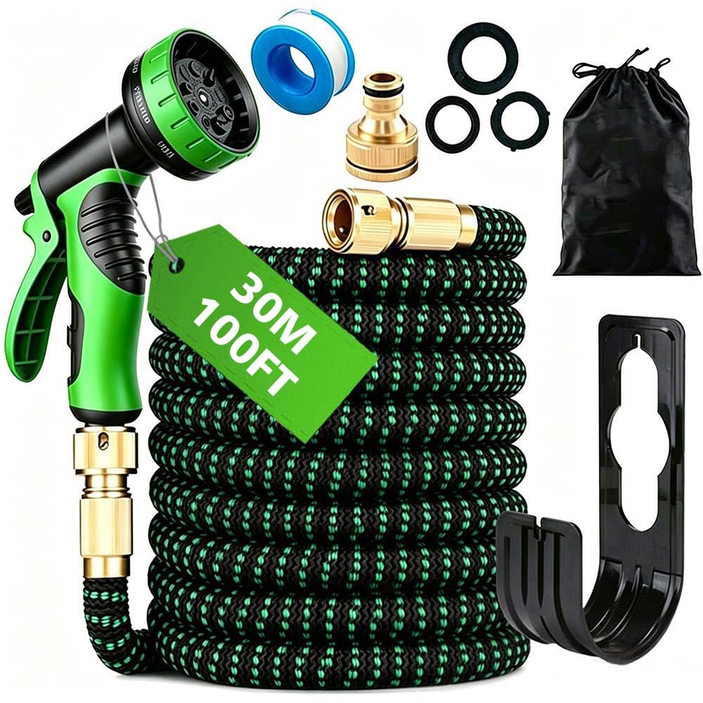 Blendra Expandable Garden Hose 100FT - Hosepipes for Garden Water Hose with 10-Way Spray Nozzle (3/4" & 1/2" Connectors) for Outdoor Gardening, Lawn Care & Home Use - Lightweight Durable