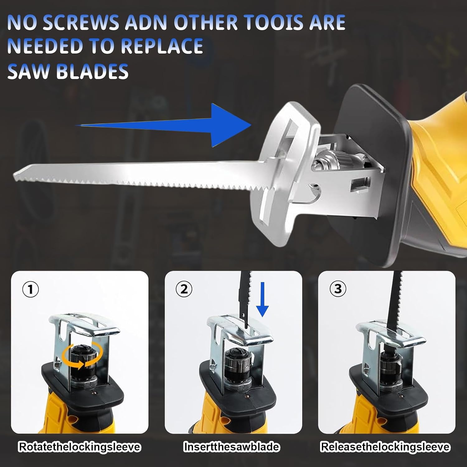 Cordless Reciprocating Saw Compatible with 20V MAX Battery, Mini Power Recipro Saw, 0-3500 SPM Variable Speed, Quick Easy Blade Change, 4 Blades Kit for Wood Metal PVC Cutting(NO Battery)