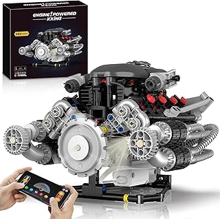 HIGH GODO V8 Engine Building Kit That Works, Build Your Own MOC V8 Engine Model with App Control, Visible Car Engine Model Kit with Motor and Lights, STEM Toys Gifts for Teens Adults 14+(689 PCS)