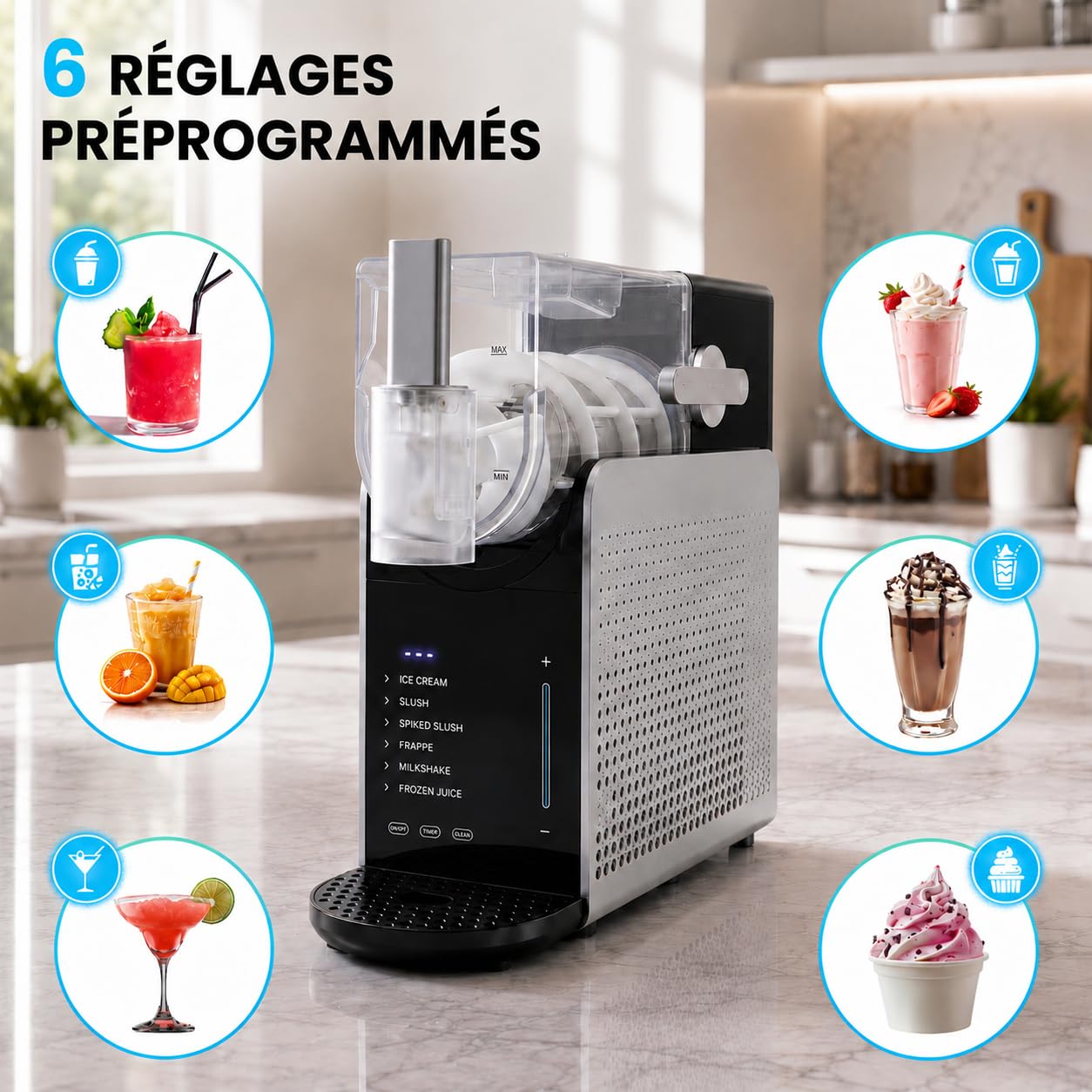 Machine à Slush 1,6L - Slush Puppy Machine 6 Programmes, Granita, Boissons Glacées, Timer, BPA Free, 200W, Noir