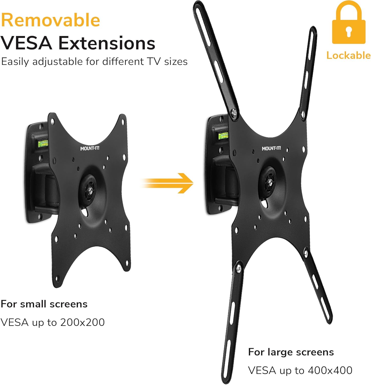 Mount-It! Anti-Theft Locking TV Wall Mount | 23–55 Inch, Swivel Tilt, Removable VESA Plate, Single Stud, Indoor/Outdoor RV Use, VESA 75x75–400x400, 44 Lb