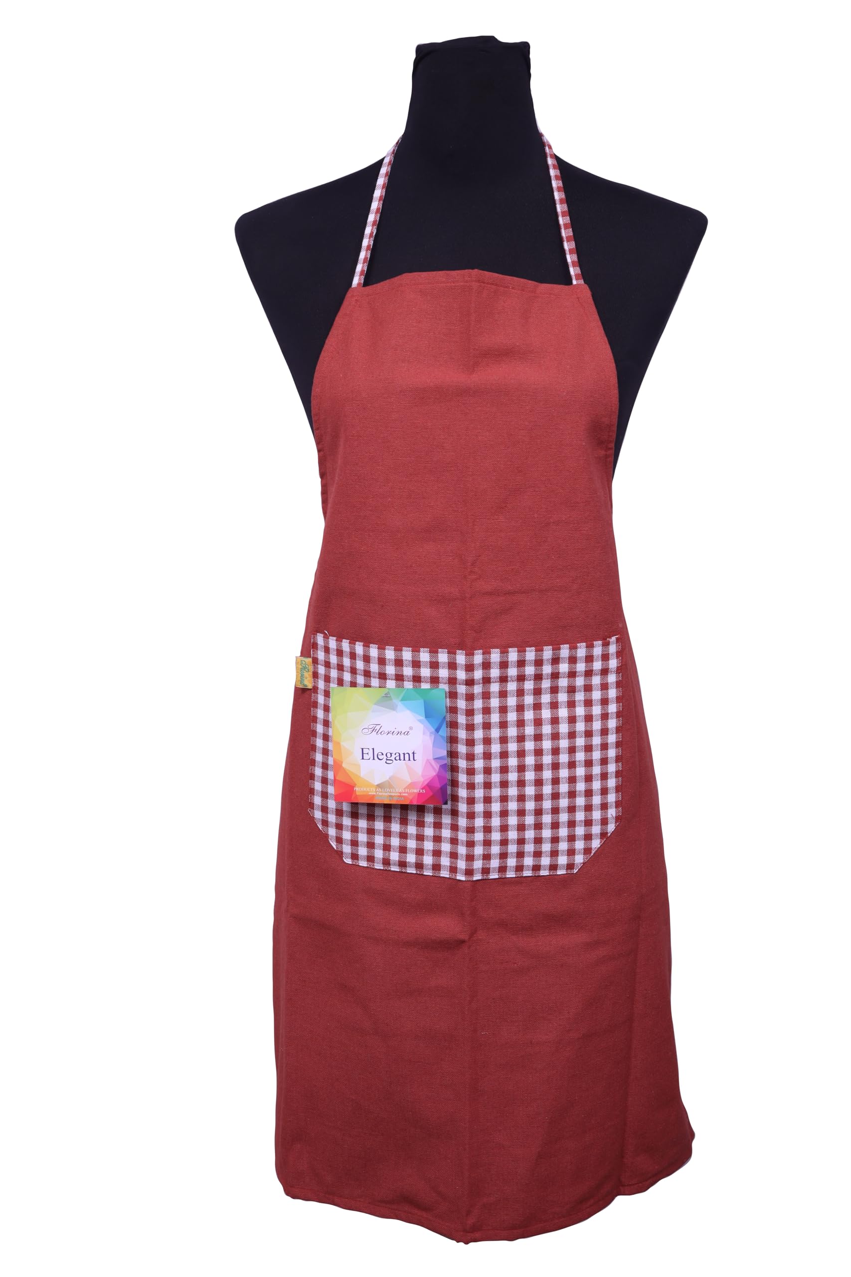 FLORINA Kitchen Chef Apron With Plain to Checks Design Apron for Kitchen Cooking Waterproof Apron For Women Men with Front Centre Pocket Grill, DIshwash (Cotton Blend Material)