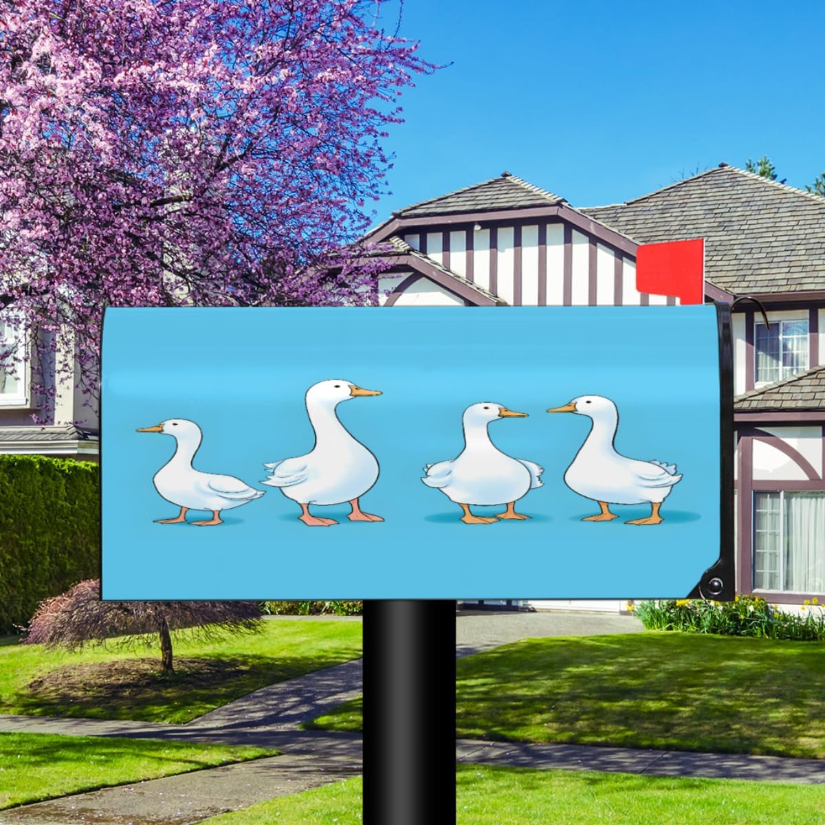 Cute Ducks Mailbox Cover Magnetic, Animal Duck Decorative Post Letter Box Wrap Decor Funny Inspirational Garden Yard Farmhouse Outdoor Decoration, 21" x 18" Standard Size