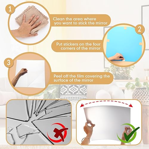Miniatura 4 de Queekay 20 espejos de gimnasio para el hogar, 14 x 14 pulgadas, espejo de pared acrílico sin marco, 0.079 in de grosor, azulejos autoadhesivos para