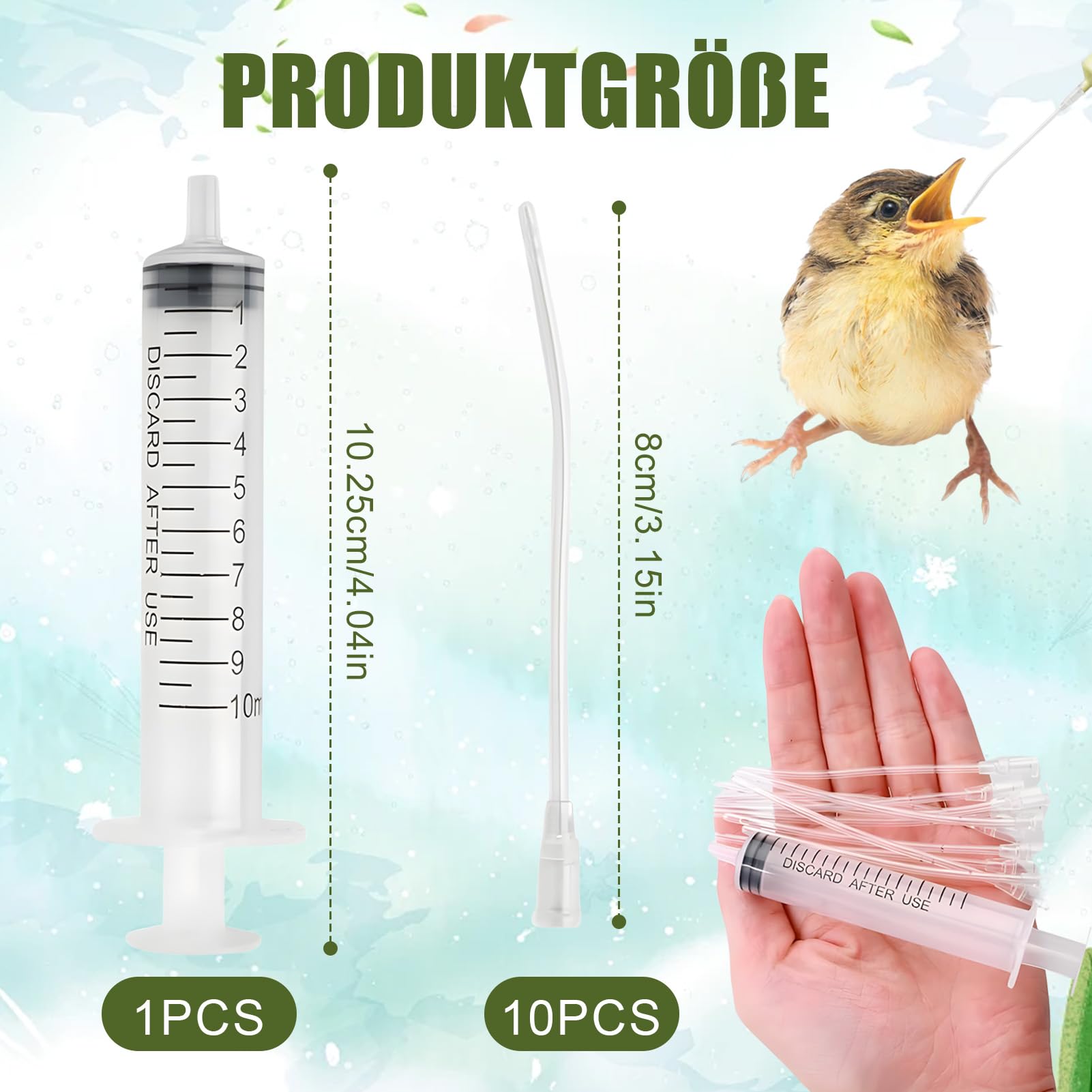 10 jeringas con manguera, jeringas de alimentación para pájaros jóvenes, 10 ml, accesorios para palomas, alimentador, herramienta de alimentación manual para alimentación de agua, aves lecheras, loros
