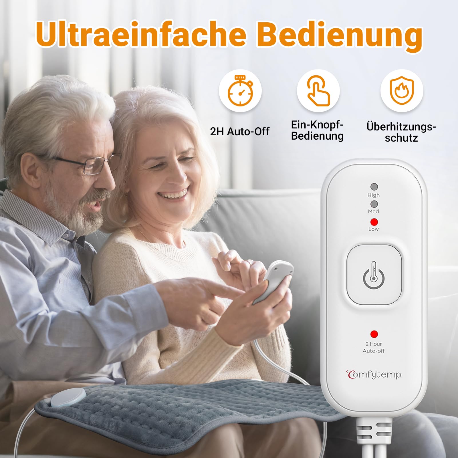 Comfytemp Heizkissen mit Abschaltautomatik Ultraweich Elektrisches Wärmekissen mit Sicherheitssystem für Rücken Bauch Nacken Schulter Heizdecke (30x60cm) Geschenke für Mütter, Frauen, Mama, Papa