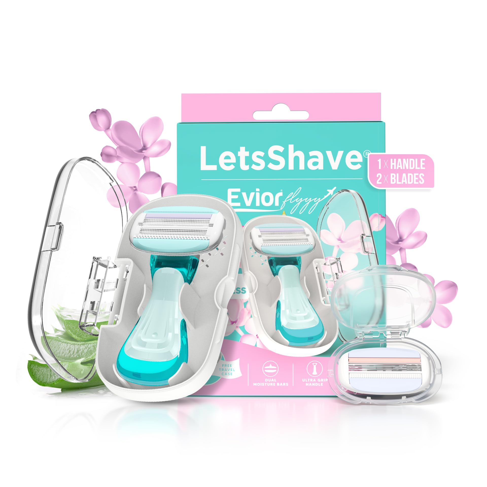 Letsshave Evior Flyyy Razor for Women (1 Handle + 2 Blades) | World's First 6-Blade Compact Shaving Razor for Women | Dual Moisture Bar with Aloe Vera & Vitamin E | Travel-Friendly Hair Removal Kit with Protective Case