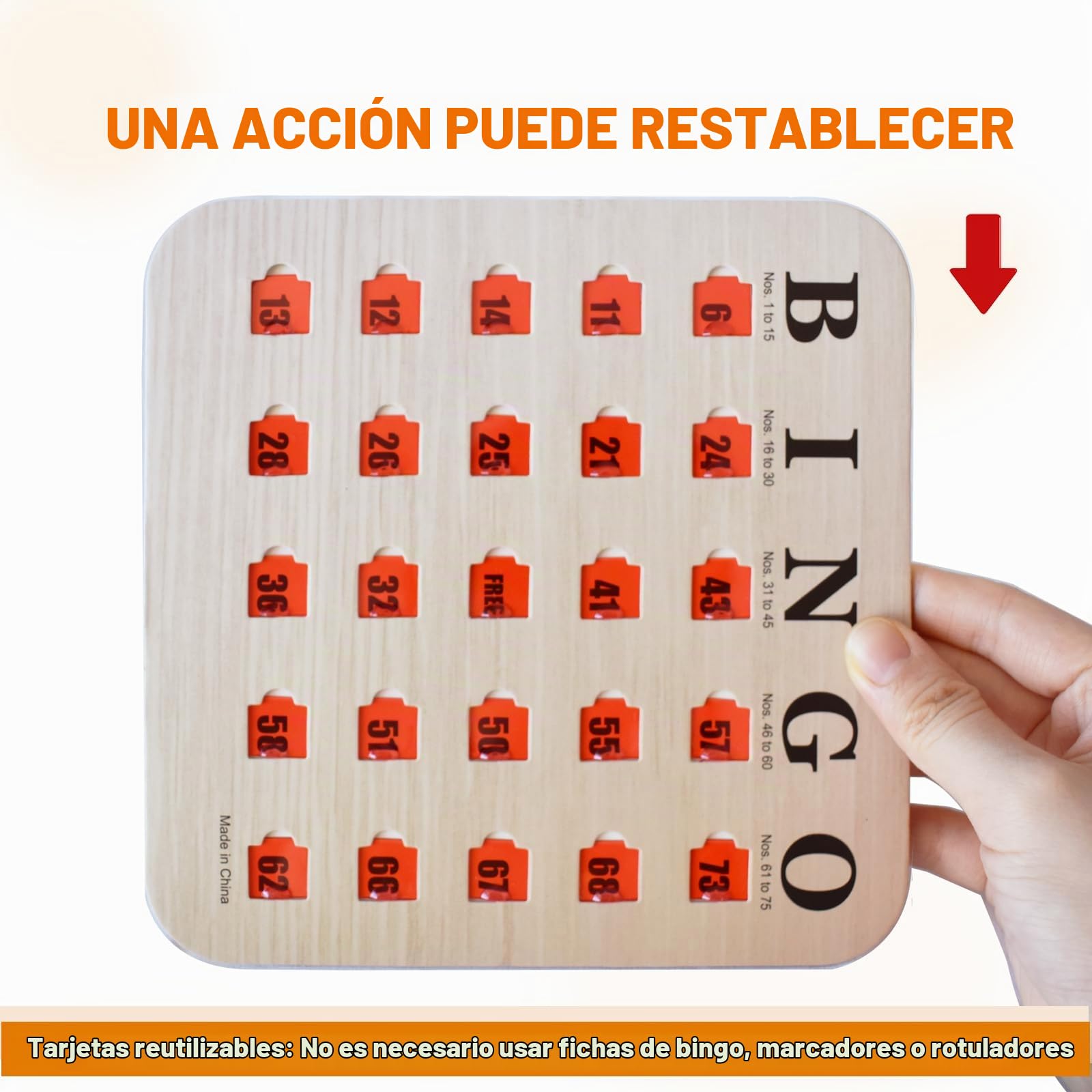 Yuanhe Tarjetas de Bingo con Ventanas deslizantes, Reutilizables, para Viajes, Paquete de 25, Color Madera