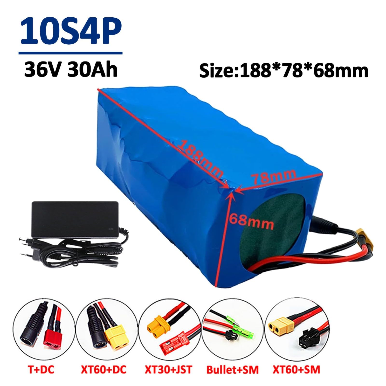 Batería para Bicicleta Eléctrica De 36 V Y 30 Ah, Batería De Litio 10S4P Recargable De Iones De Litio con Cargador Y Protección BMS Integrada, Batería para Patinete Eléctrico.