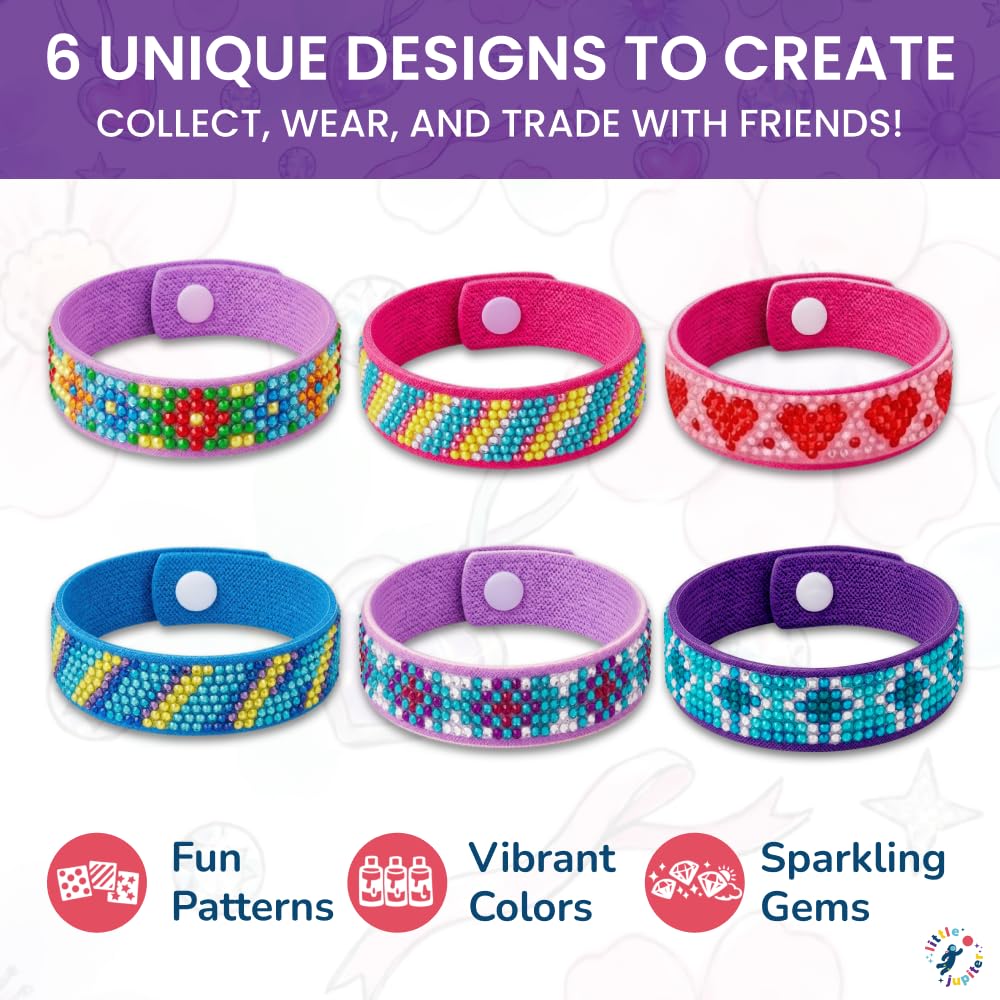 Diamant-Kunst-Armband-Set – enthält 6 Stück – Armbandherstellungs-Set für Mädchen – Diamant-Kunst-Sets für Kinder – Diamantkunst für Kinder – Diamantkunst für Kinder – DIY-Armbandherstellungs-Set für
