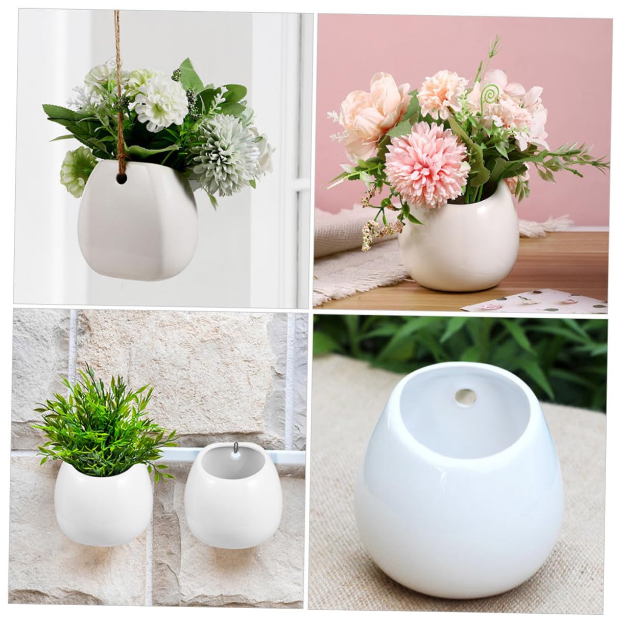 COLLBATH 4 Sztuki Ceramicznych Doniczek Wiszących Ścianę Białe Dekoracyjne Do Kwiatów i Sukulentów Praktyczne i Trwałe Oszczędzające Miejsce Doniczki Ścienne