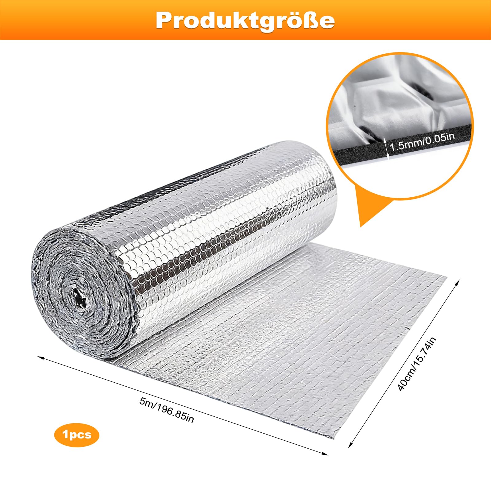 Selbstklebende Alubutyl Dämmmatte für Auto Schalldämmung – 40 cm x 5 Meter Anti-Dröhn Matte zur Geräusch- und Wärmedämmung in Fahrzeugen