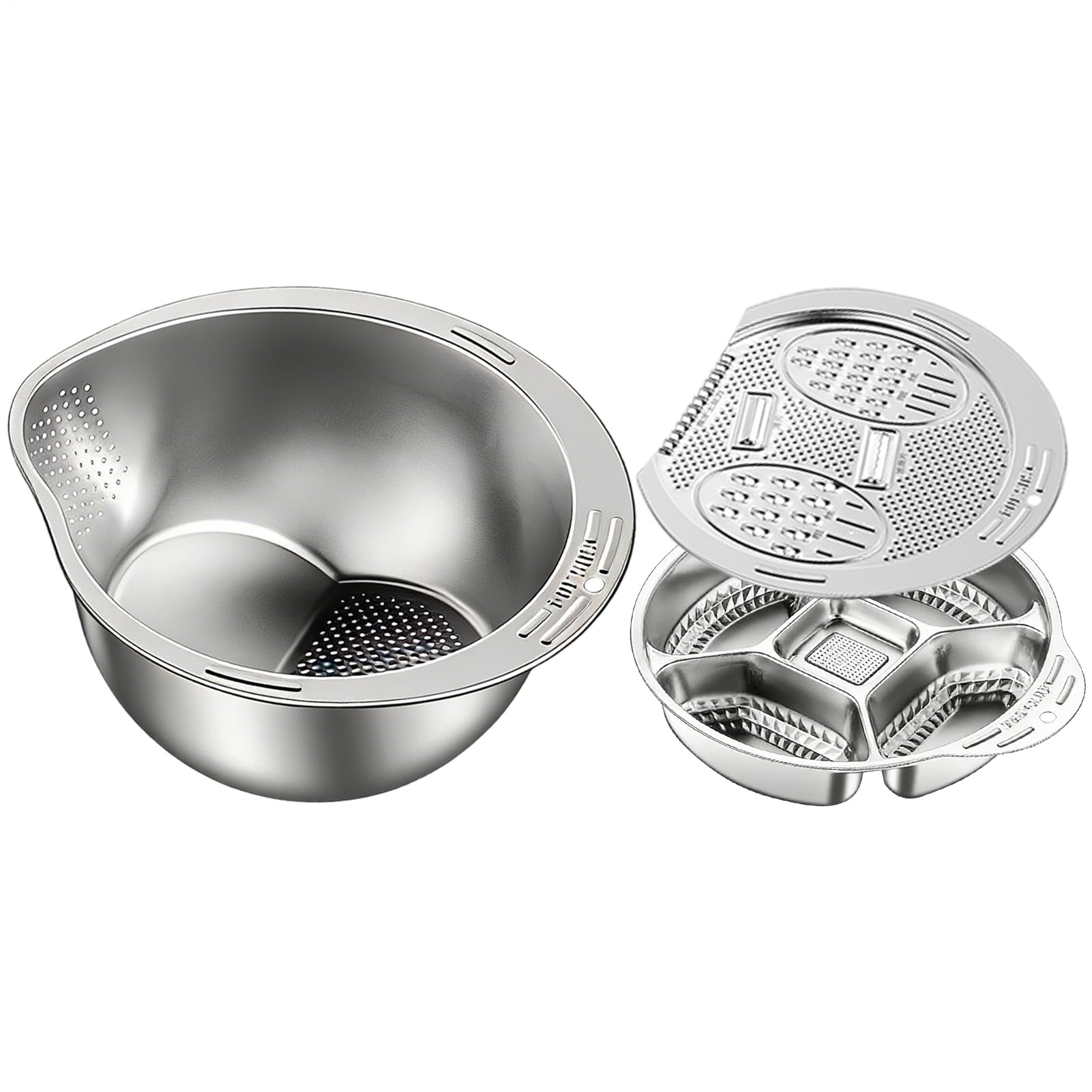 Cuenco Colador para Lavar Arroz Juego de Placa Picadora de Acero Inoxidable | Rallador de Ajo de Acero Inoxidable para Cocina Restaurante Verduras Frutas Jengibre Cebolleta