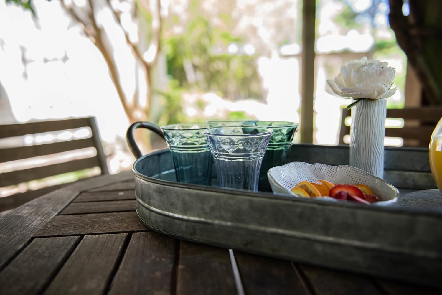 Oval Galvanized Iron Serving Tray with Handles