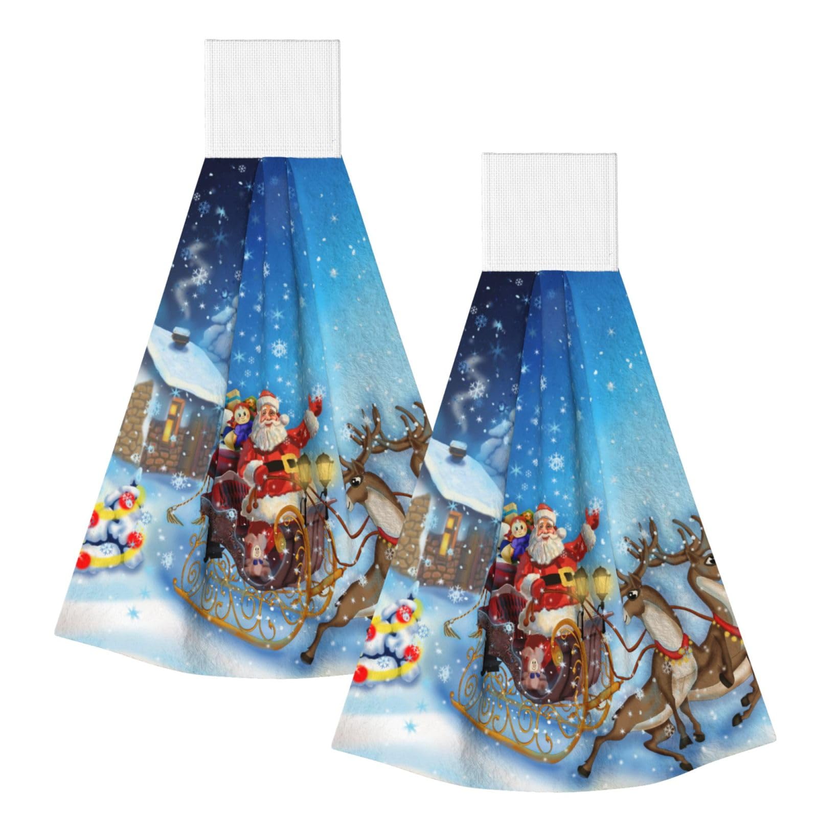 DOPKLNA Christmas Santa Reindeer, 2 Pcs Hanging Coral Fiber Hand Towels for Bathroom, Absorbent Kitchen Towels