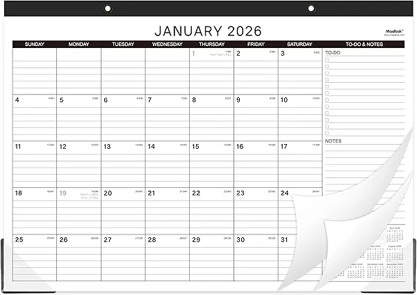 2026 Desk Calendar - Jan 2026 - Dec 2026, 12 Months Calendar 2026, 17" x 12", Large Ruled Blocks, 2026 Calendar with Tear Off Design, 2 Corner Protectors & 2 Hanging Hooks