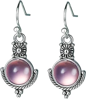 اقراط فضية متدلية بتصميم فينتاج من حجر القمر للنساء.