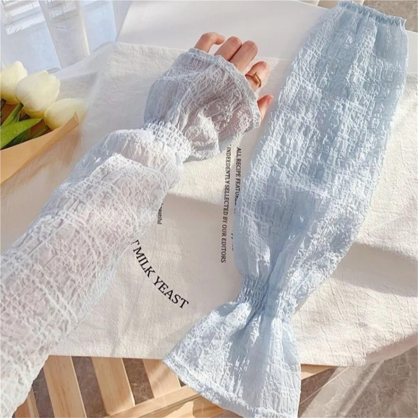 Manchons de Protection solaire en dentelle et maille, 2 paires, couleur unie, manches bras respirantes, coupe ample, gants sans doigts, cyclisme