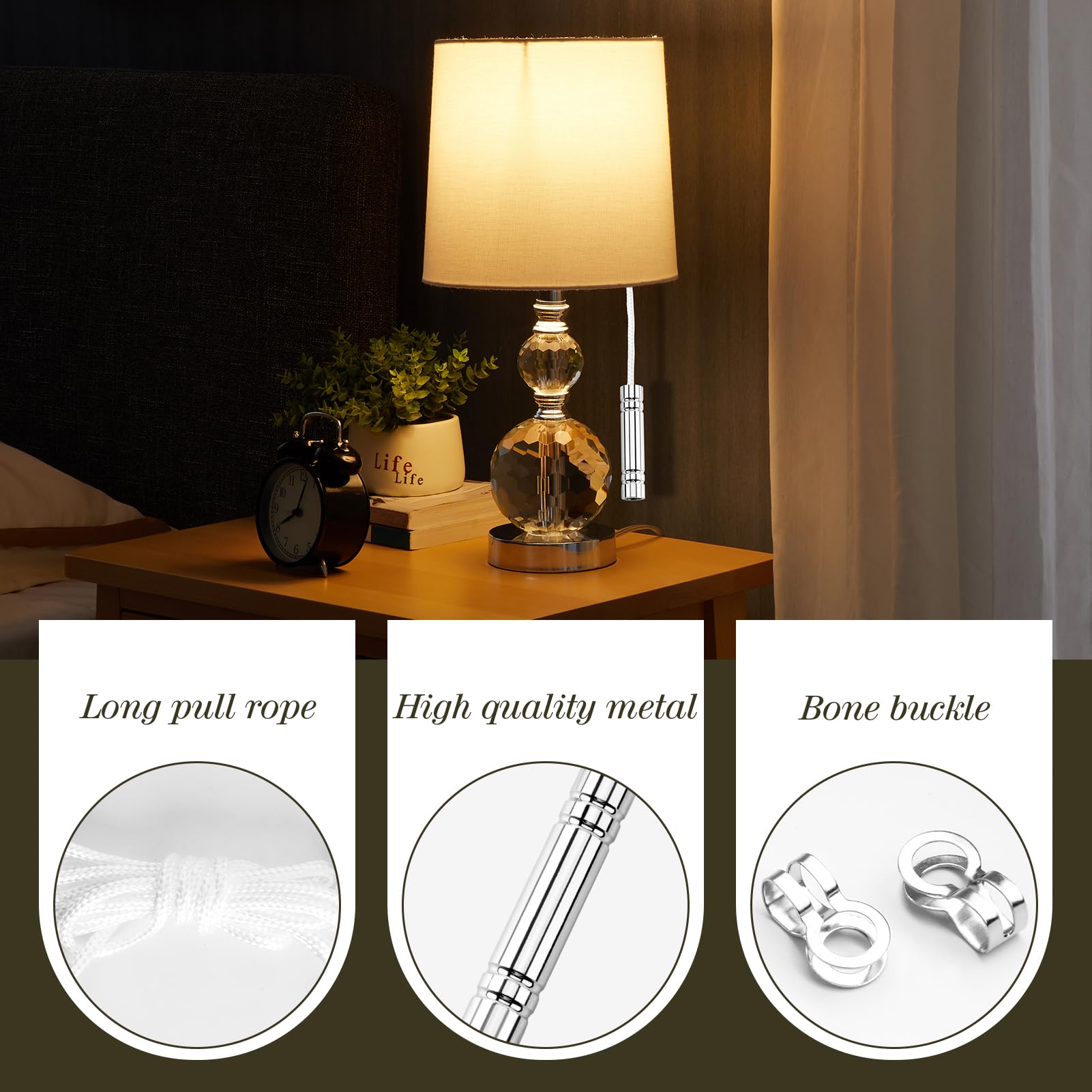 JUGCUT 2Pcs Light Pull Cord Handle for Bathroom Cylindrical Pull Cord Handle with 150 cm White Pull Cord and Connector for Bathroom Toilet Light Ceiling Fan Switch Light Fixtures Chrome - Image 3