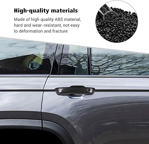 Miniatura 5 de Voodonala Funda para manija de puerta de automóvil Jeep Grand Cherokee compatible con Grand Cherokee 2022 + (4 unidadesjuego, fibra de carbono