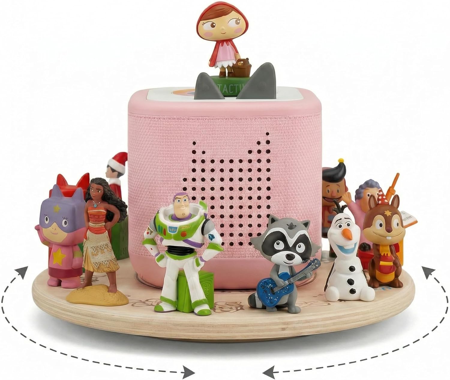 Rotating Magnetic Wooden Display Stand for Tonies storage, 360° Round Turntable for TonieBox Organizer,Tonies Shelf Compatible with Toniebox 1 & 2 In Kids Room (large)