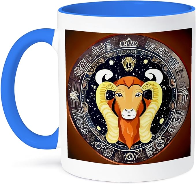 3dRose Zodiac Sign Aries Or Ram In Color As Viewed By AI. Funny gift for you 15oz Two-Tone Blue Mug