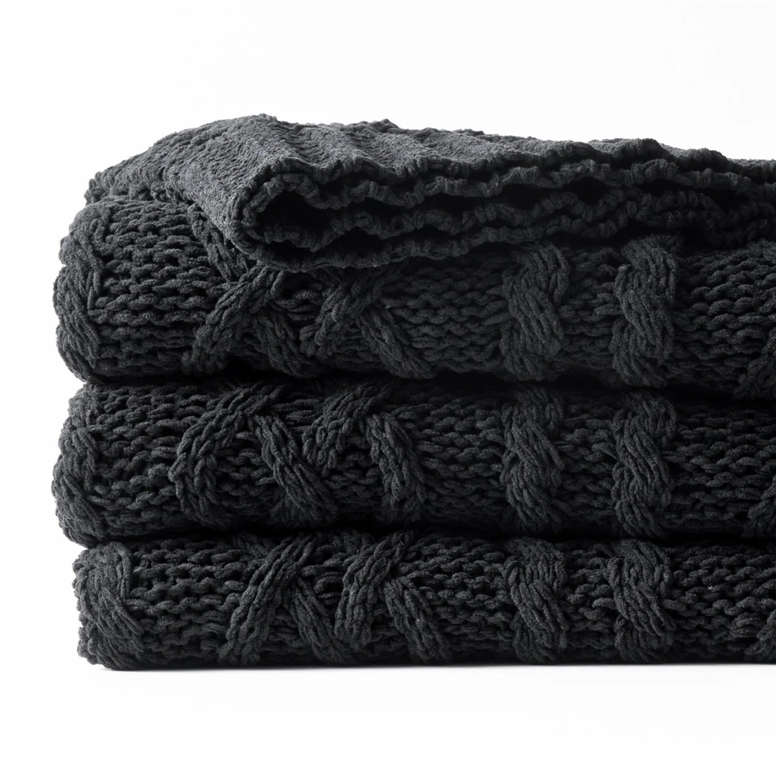 Bedspread Soft Woven Chenille Blanket Plaid Throw for Sofa Thick Warm On The Bed(Black)