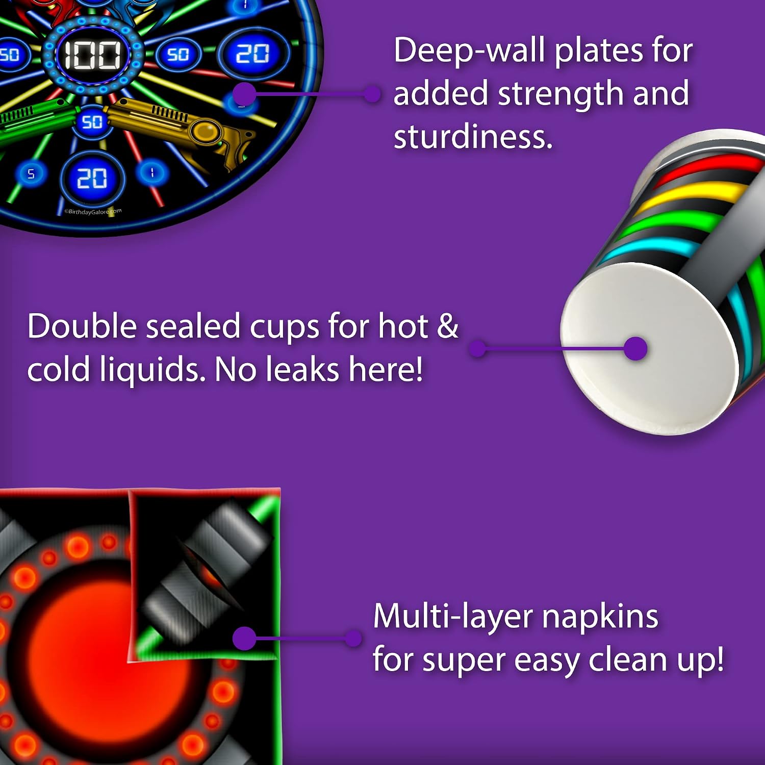 Laser Tag Birthday Party Supplies Set Plates Napkins Cups Tableware Kit for 16 image 5