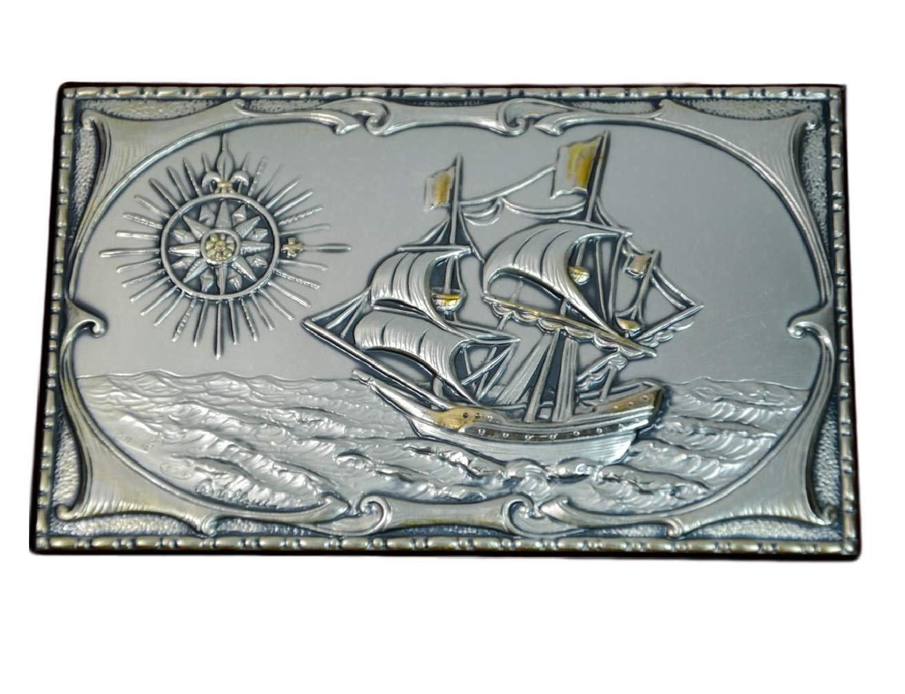 Acca Cofanetto Scatola Porta Penne portaoggetti da scrivania in Legno Artigianale con Scultura in Argento 925