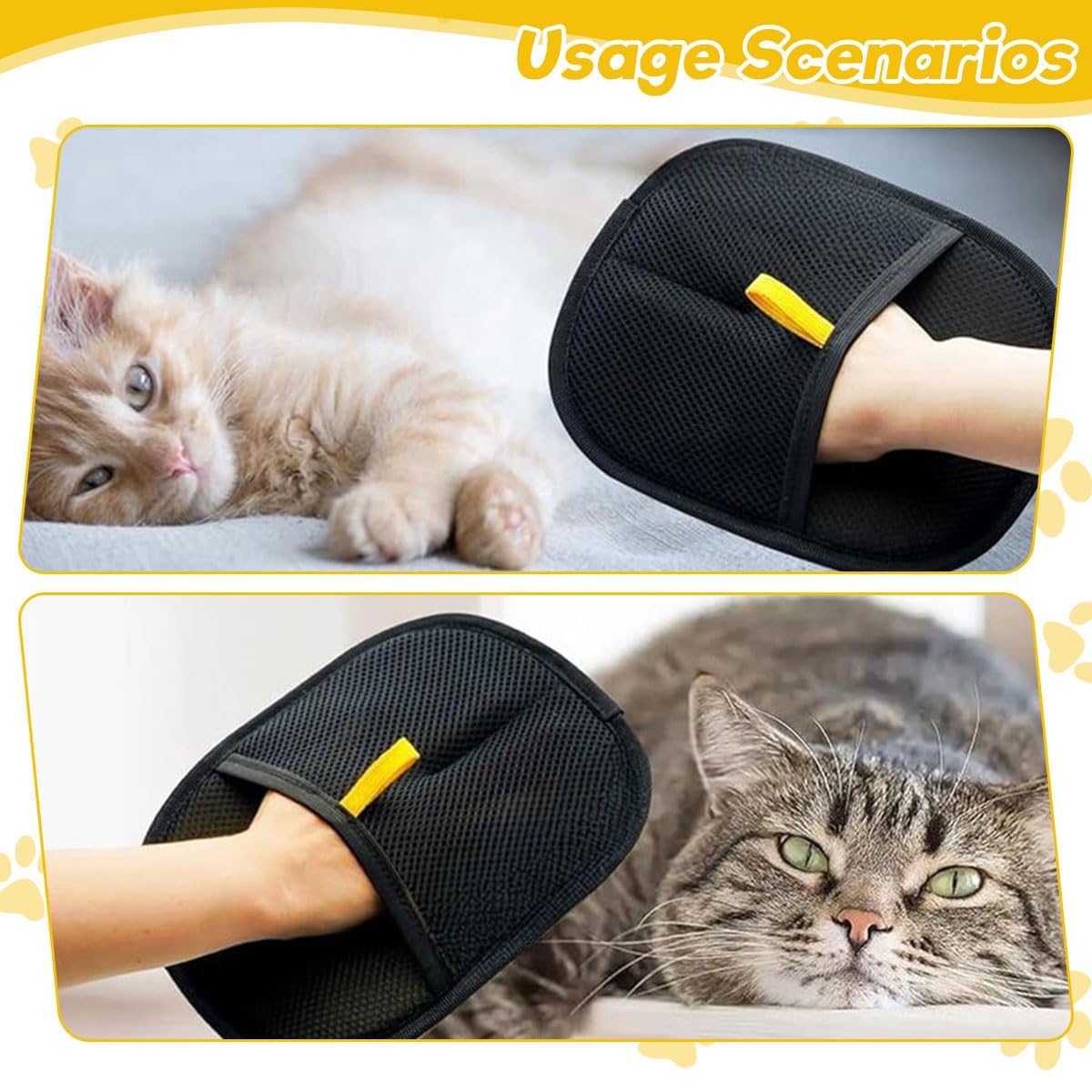 Pet Grooming Glove Mitt, 2 Pack, Black and Gray, Dual-Sided Design for Cats and Dogs, Hair Removal Tool