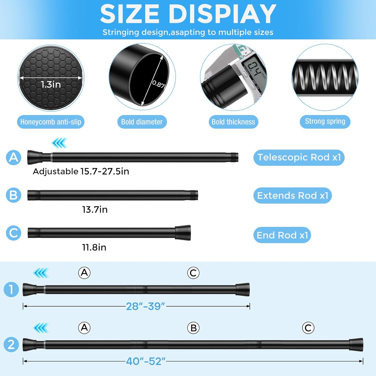 Tension Curtain Rod Black Tension Rod 2pcs Spring Curtain Rod Non Slip Tension Rods For Windows 28 to 48 Inch No Drilling Adjustable Tension Rods of Curtain Window Closet Kitchen Wardrobe