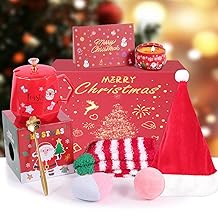 Christmas Gifts for Women - Aromatherapy Candle & Bath Bomb Set for Relaxation, with Cozy Socks, Mug & Beanie Hat, Unique Holiday Gift Basket for Her, Mom, Wife, Girlfriend, Coworker