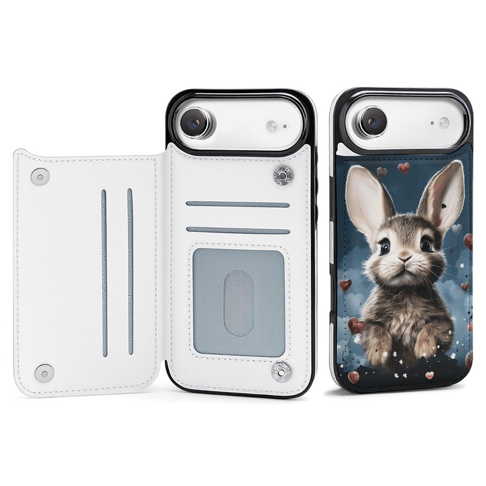 Coque iPhone 17 antichoc étui portefeuille fin cœur et lapin - 8