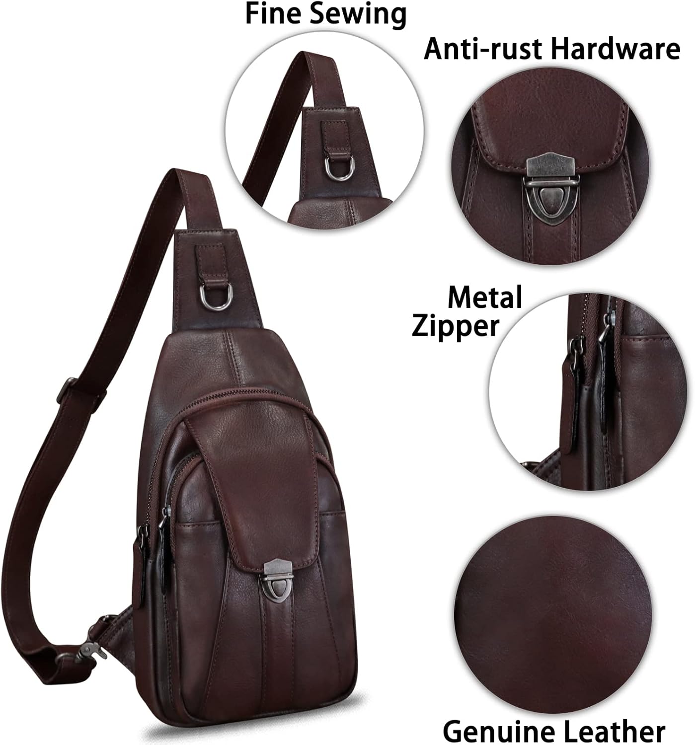 LRTO Genuine Leather Sling Bag for Women and Man Handmade Retro Hiking Crossbody Backpack Purse Chest Shoulder Daypack - Image 6